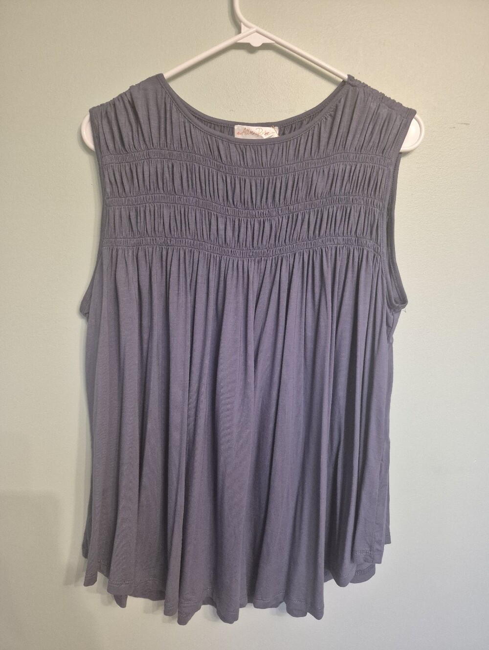 Allie Rose Womens Babydoll Blue Oversized Sleeveless Smocked Yoke Top Size Small - Picture 2 of 6